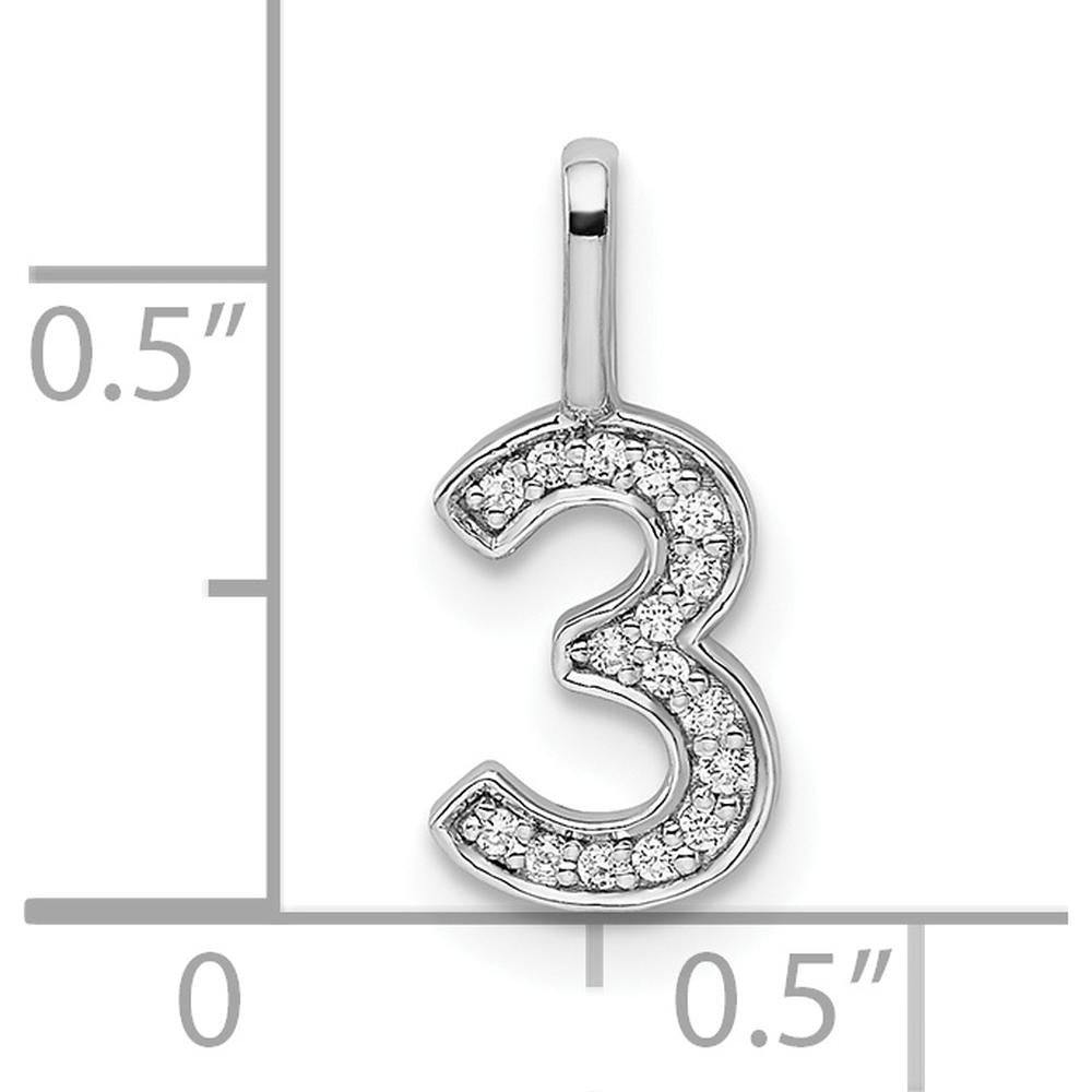 14K White Gold Diamond Number 3 Pendant with Polished Finish and Rhodium Plating by Oro Pregiato