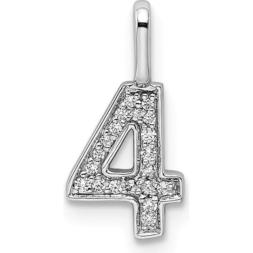 14K White Gold Diamond Number 4 Pendant - 0.10 Carat Total Diamond Weight by Oro Pregiato