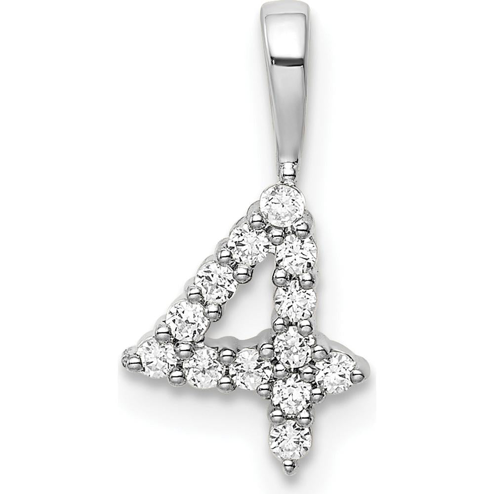 14K White Gold Diamond Number 4 Pendant with Pave Set Diamonds by Oro Pregiato