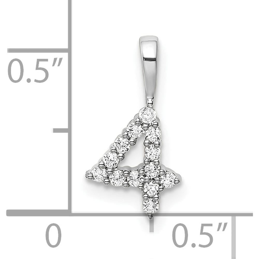 14K White Gold Diamond Number 4 Pendant with Pave Set Diamonds by Oro Pregiato