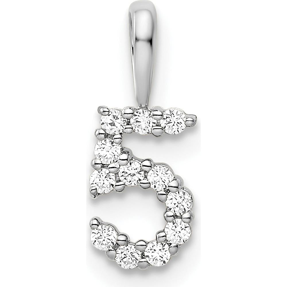 14K White Gold Diamond Number 5 Pendant with Brilliant Diamonds by Oro Pregiato