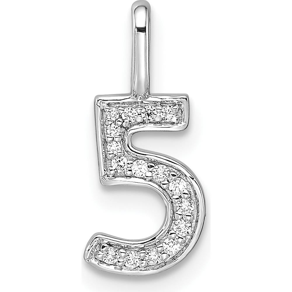 14K White Gold Diamond Number 5 Pendant with Pavé Diamonds - 0.10 Carat Total Diamond Weight by Oro Pregiato