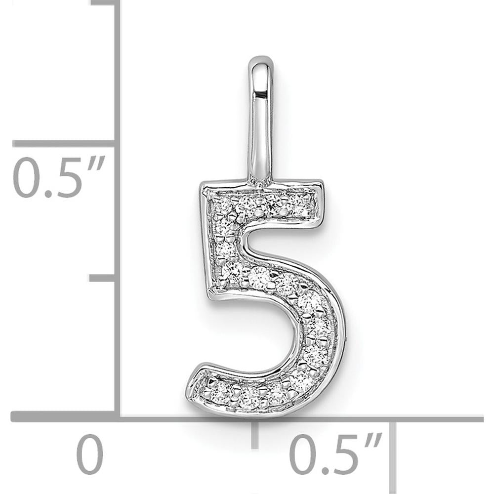 14K White Gold Diamond Number 5 Pendant with Pavé Diamonds - 0.10 Carat Total Diamond Weight by Oro Pregiato