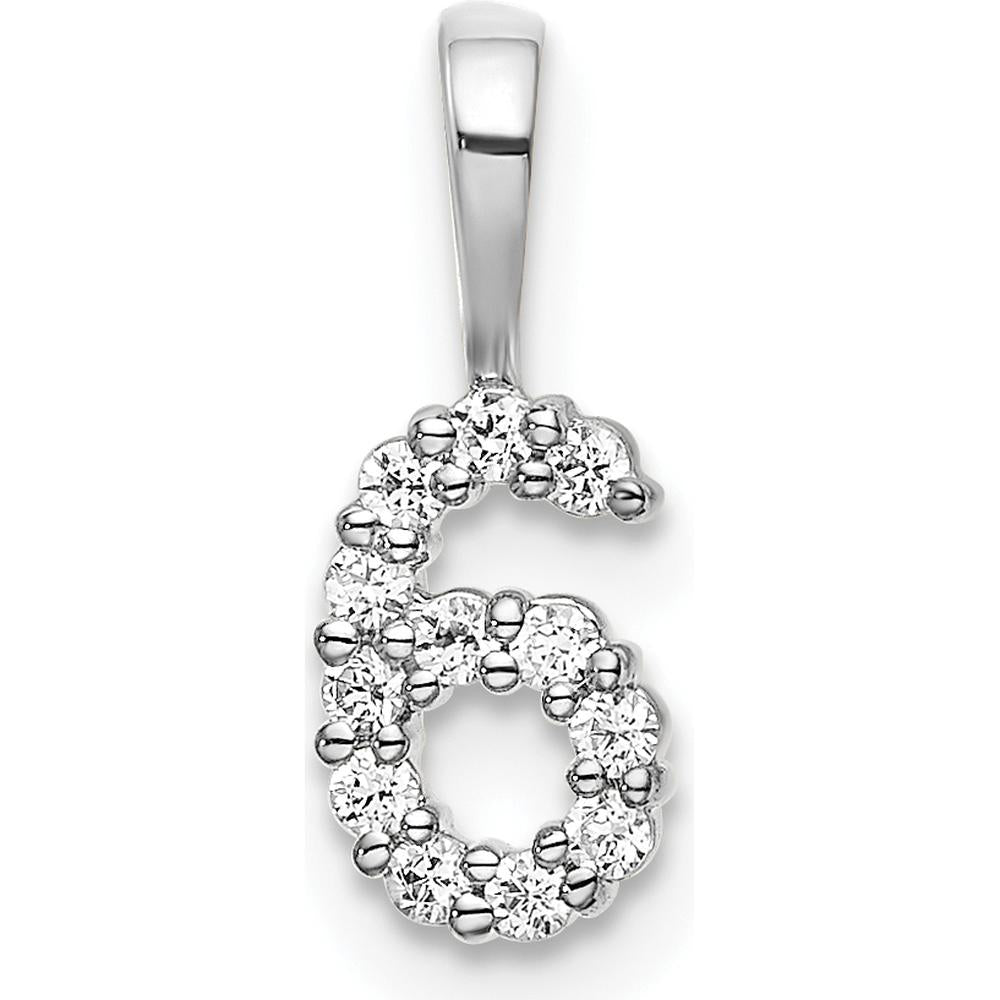 14K White Gold Diamond Number 6 Pendant - 0.15 Carat Total Diamond Weight by Oro Pregiato