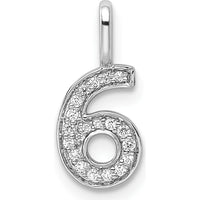 14K White Gold Diamond Number 6 Pendant with Rhodium Plating by Oro Pregiato