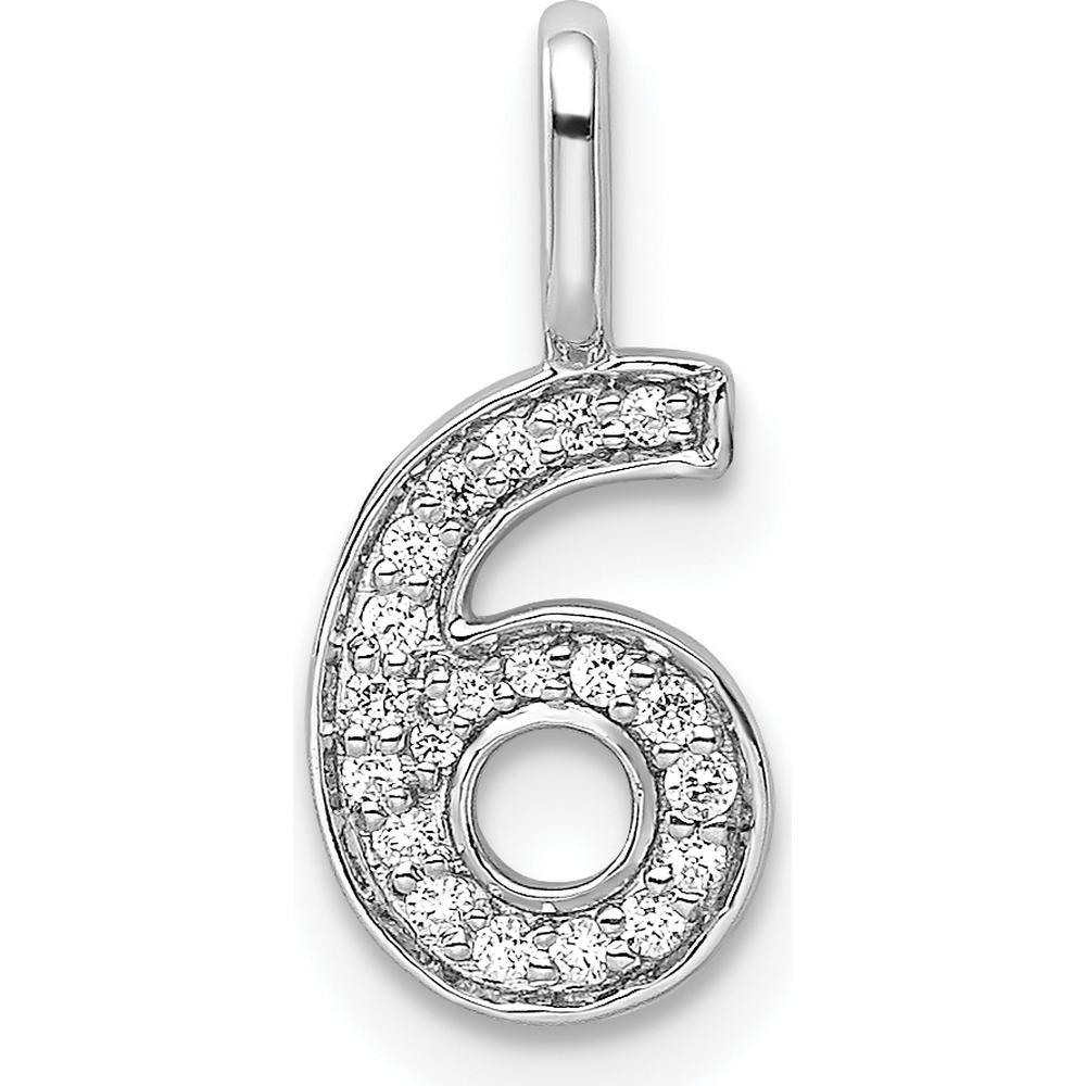 14K White Gold Diamond Number 6 Pendant with Rhodium Plating by Oro Pregiato