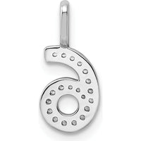14K White Gold Diamond Number 6 Pendant with Rhodium Plating by Oro Pregiato