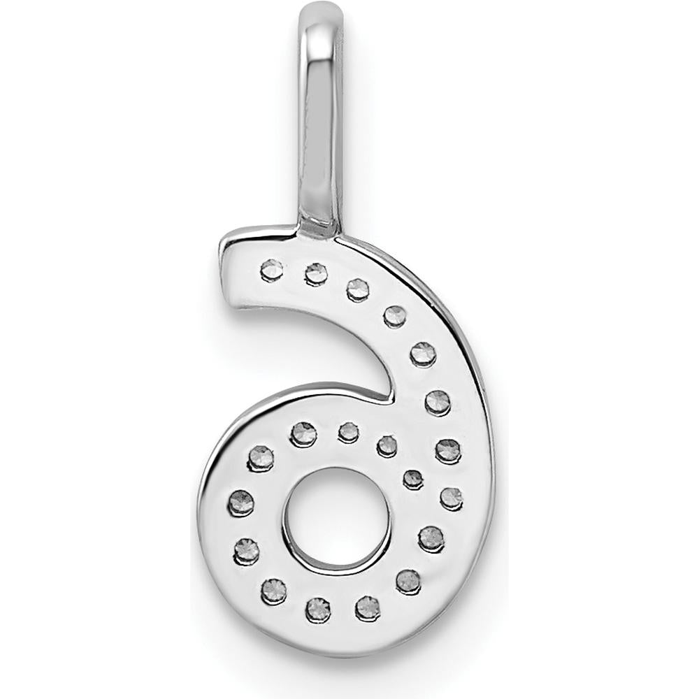 14K White Gold Diamond Number 6 Pendant with Rhodium Plating by Oro Pregiato