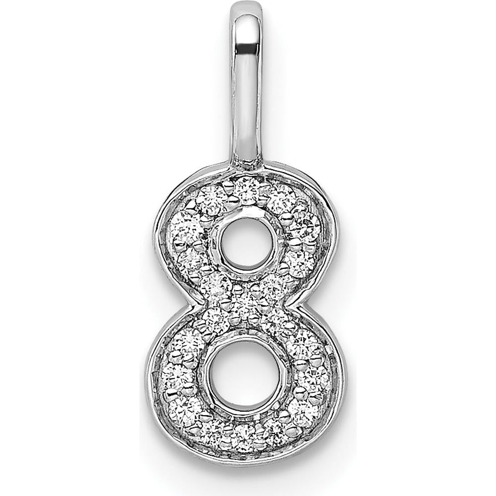 14K White Gold Diamond Number 8 Pendant with Rhodium Plating - Sparkling Diamond Accents by Oro Pregiato