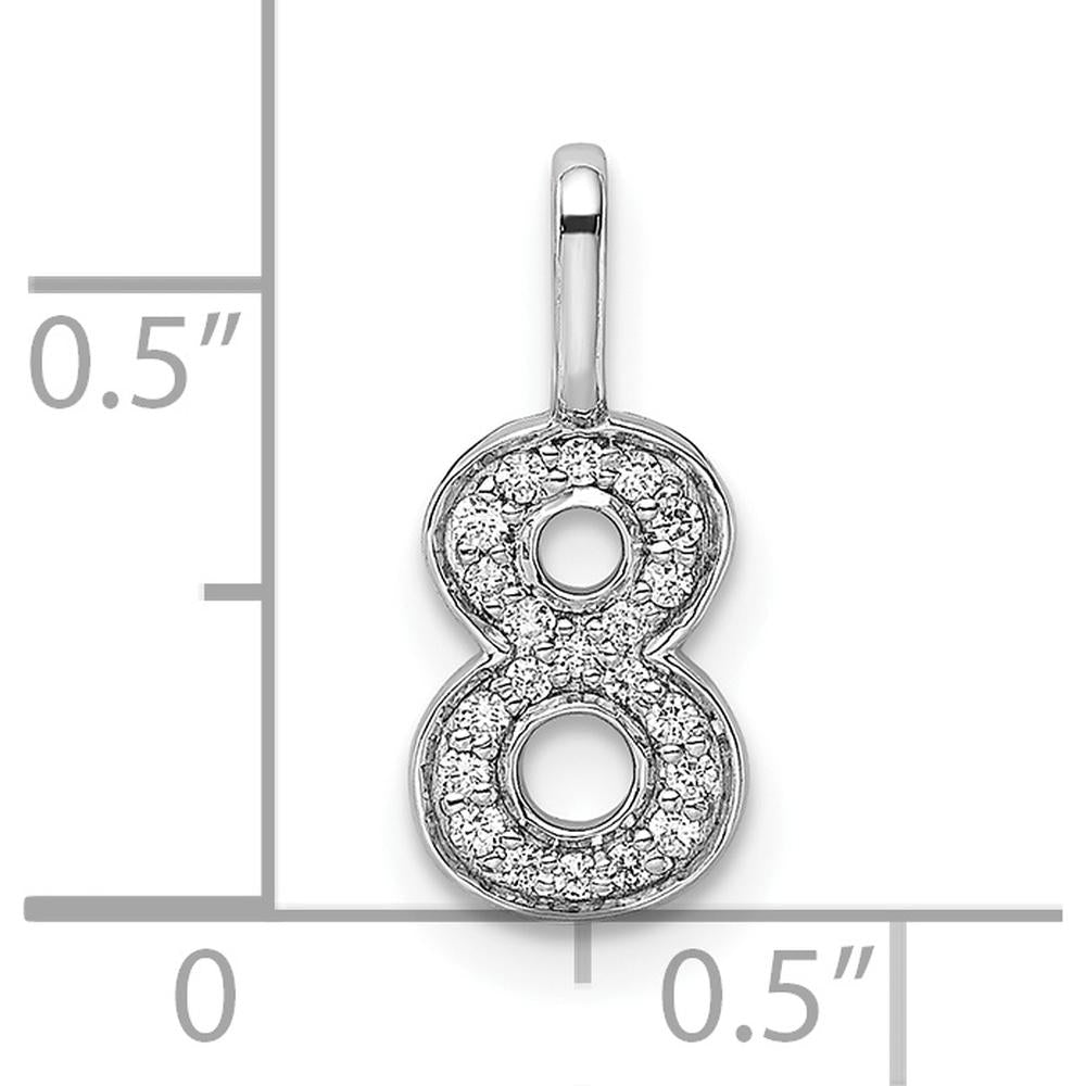 14K White Gold Diamond Number 8 Pendant with Rhodium Plating - Sparkling Diamond Accents by Oro Pregiato