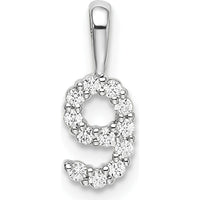 14K White Gold Diamond Number 9 Pendant - Polished Finish with Rhodium Plating by Oro Pregiato
