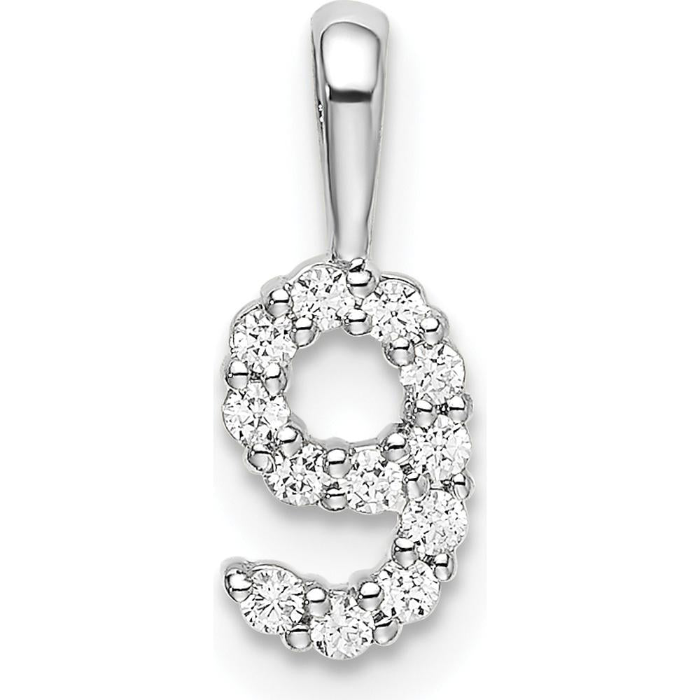 14K White Gold Diamond Number 9 Pendant - Polished Finish with Rhodium Plating by Oro Pregiato