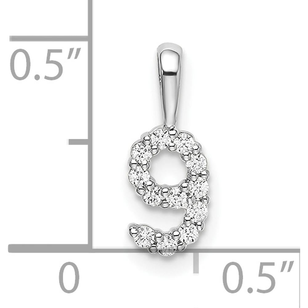 14K White Gold Diamond Number 9 Pendant - Polished Finish with Rhodium Plating by Oro Pregiato
