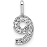 14K White Gold Diamond Number 9 Pendant with Rhodium Plating - Elegant Sparkling Charm by Oro Pregiato