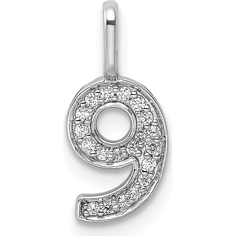 14K White Gold Diamond Number 9 Pendant with Rhodium Plating - Elegant Sparkling Charm by Oro Pregiato