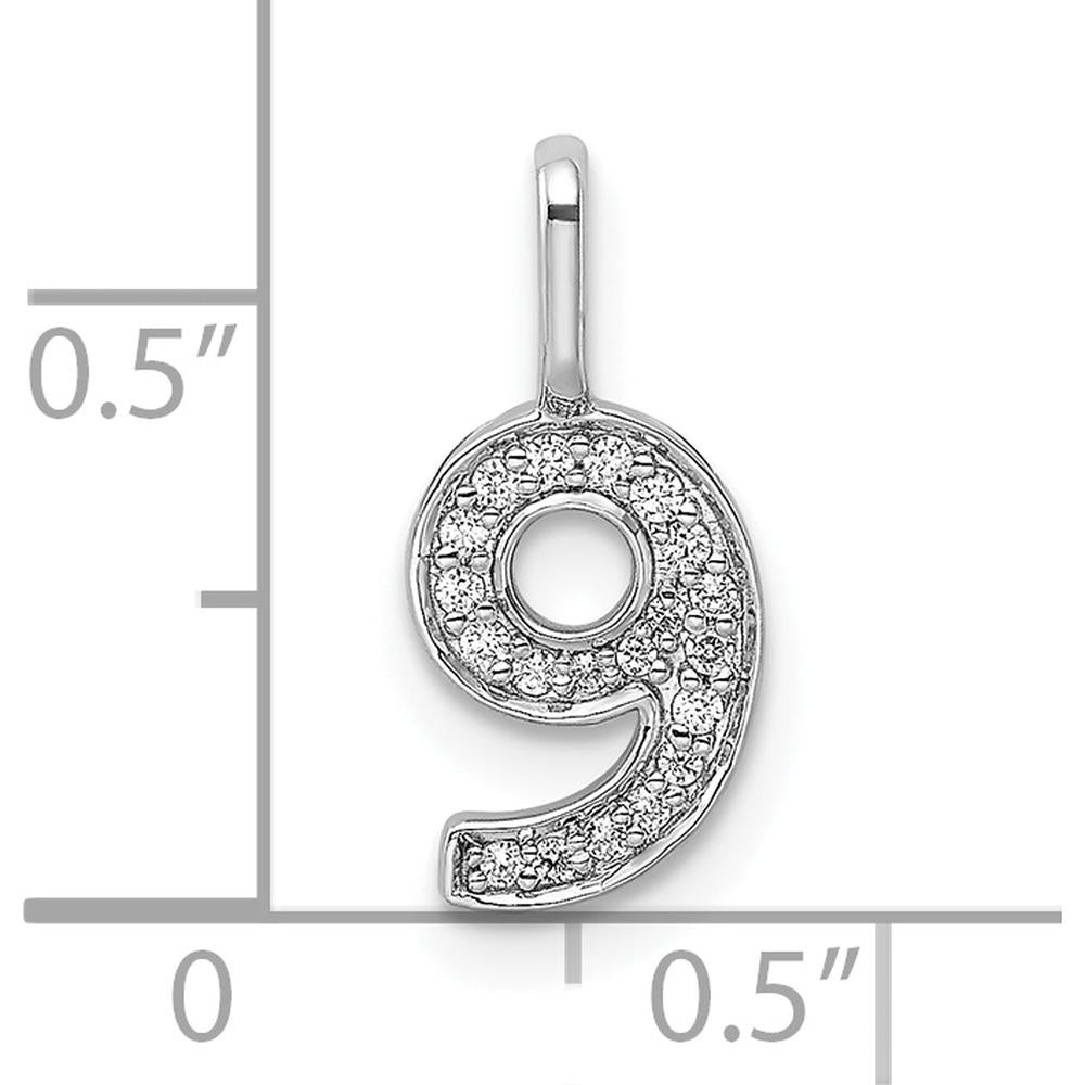 14K White Gold Diamond Number 9 Pendant with Rhodium Plating - Elegant Sparkling Charm by Oro Pregiato