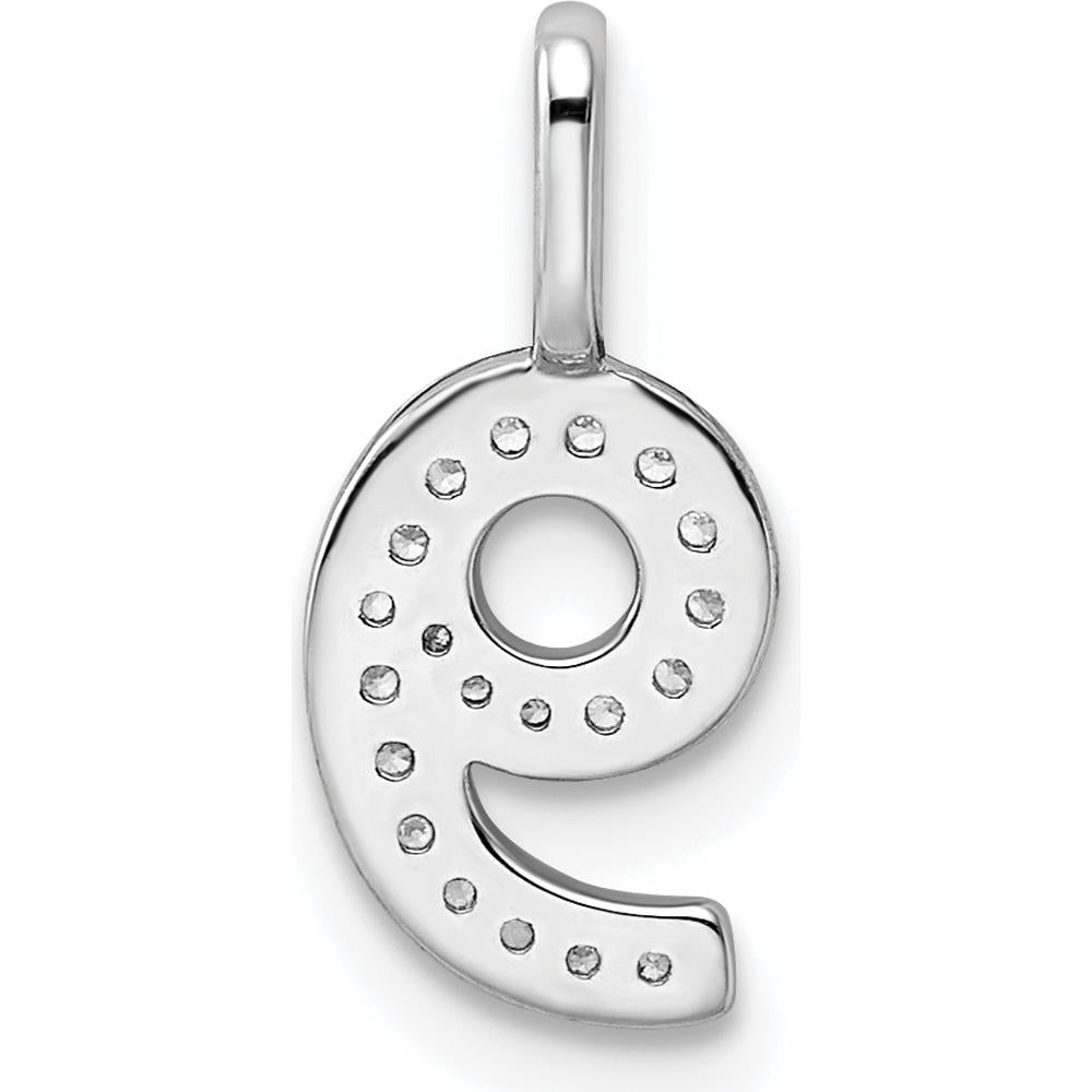 14K White Gold Diamond Number 9 Pendant with Rhodium Plating - Elegant Sparkling Charm by Oro Pregiato