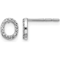 14K White Gold Diamond "O" Initial Earrings with Round Diamonds - 0.096 Carats Total Diamond Weight by Monteluci Fine Jewelry