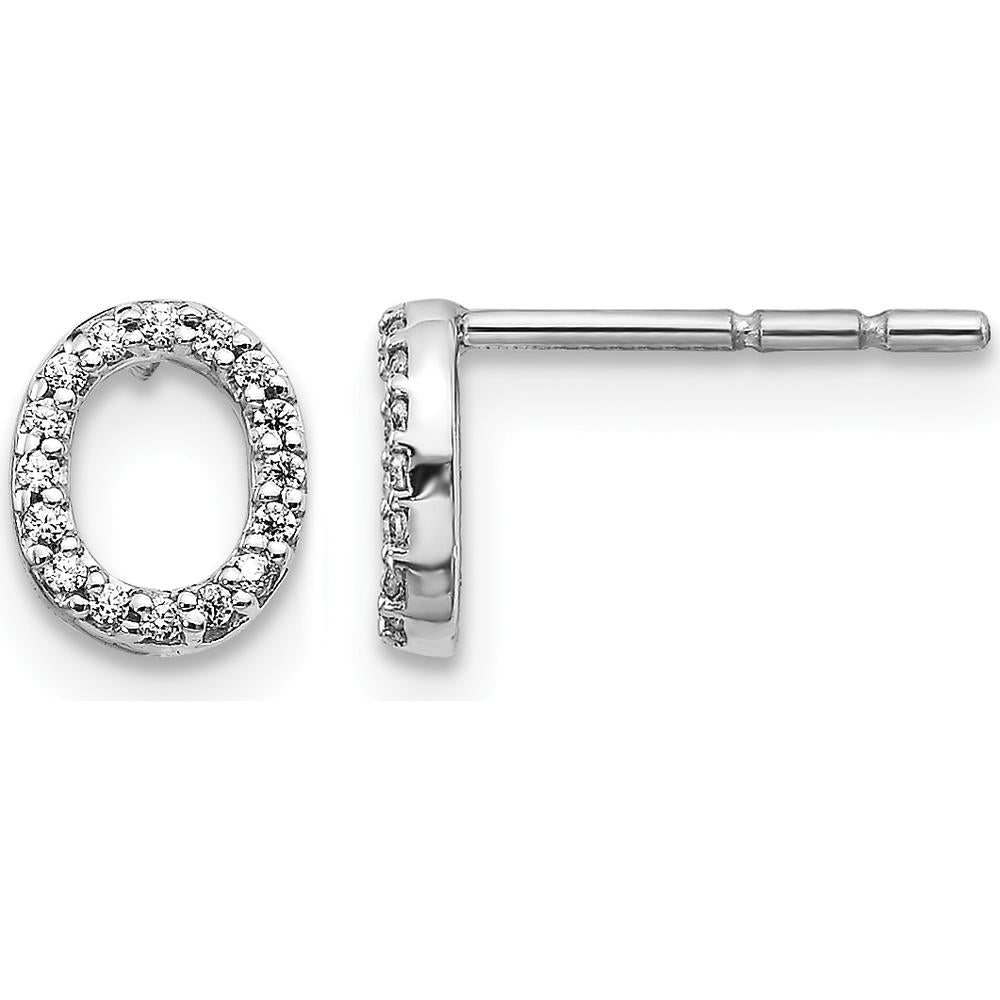 14K White Gold Diamond "O" Initial Earrings with Round Diamonds - 0.096 Carats Total Diamond Weight by Monteluci Fine Jewelry