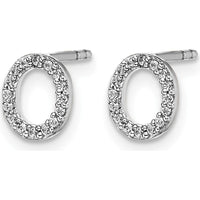 14K White Gold Diamond "O" Initial Earrings with Round Diamonds - 0.096 Carats Total Diamond Weight by Monteluci Fine Jewelry