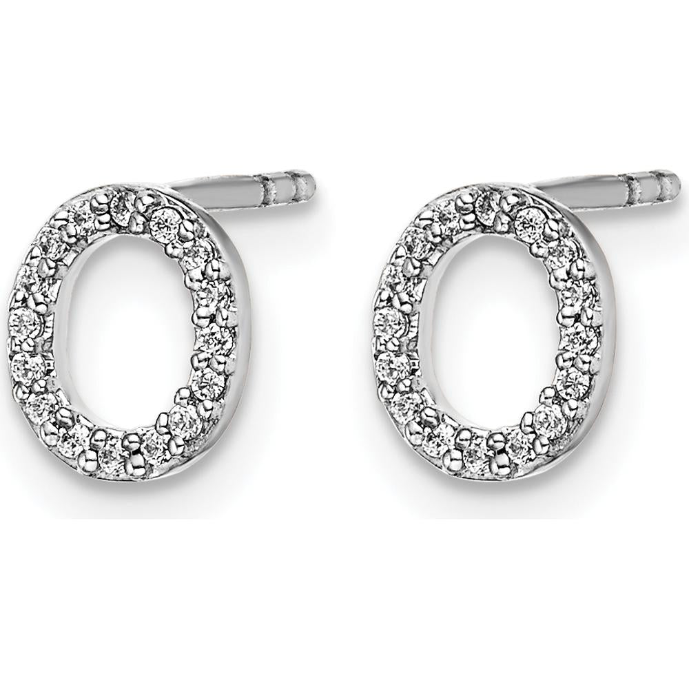 14K White Gold Diamond "O" Initial Earrings with Round Diamonds - 0.096 Carats Total Diamond Weight by Monteluci Fine Jewelry
