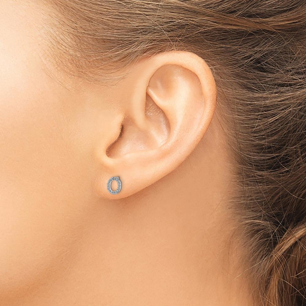 14K White Gold Diamond "O" Initial Earrings with Round Diamonds - 0.096 Carats Total Diamond Weight by Monteluci Fine Jewelry