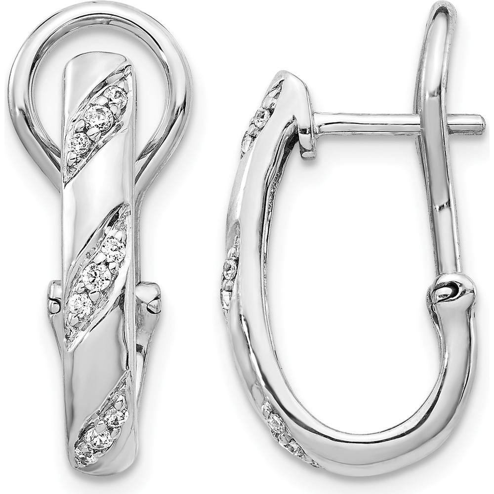 14K White Gold Diamond Omega Back Earrings - 0.016 Carat Total Diamond Weight by Monteluci Fine Jewelry