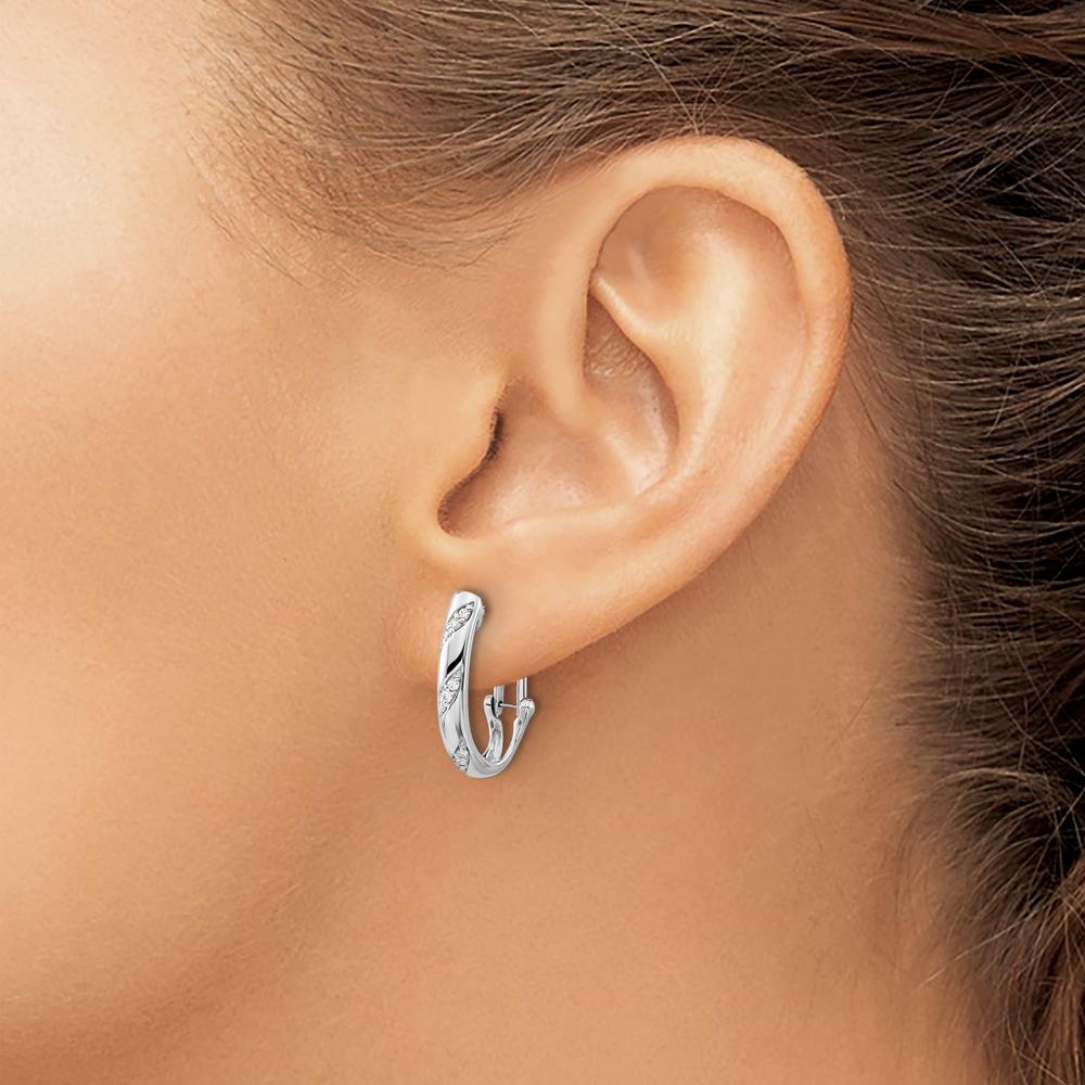 14K White Gold Diamond Omega Back Earrings - 0.016 Carat Total Diamond Weight by Monteluci Fine Jewelry