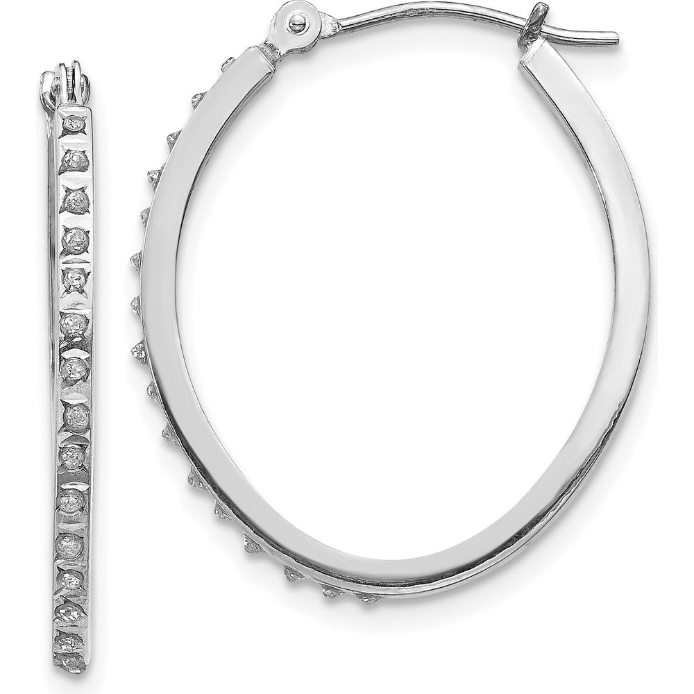 14K White Gold Diamond Oval Hinged Hoop Earrings - 0.01 Carats Total Diamond Weight by Monteluci Fine Jewelry
