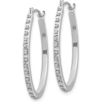 14K White Gold Diamond Oval Hinged Hoop Earrings - 0.01 Carats Total Diamond Weight by Monteluci Fine Jewelry