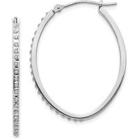 14K White Gold Diamond Oval Hinged Hoop Earrings - 0.010 Carats Total Diamond Weight by Monteluci Fine Jewelry