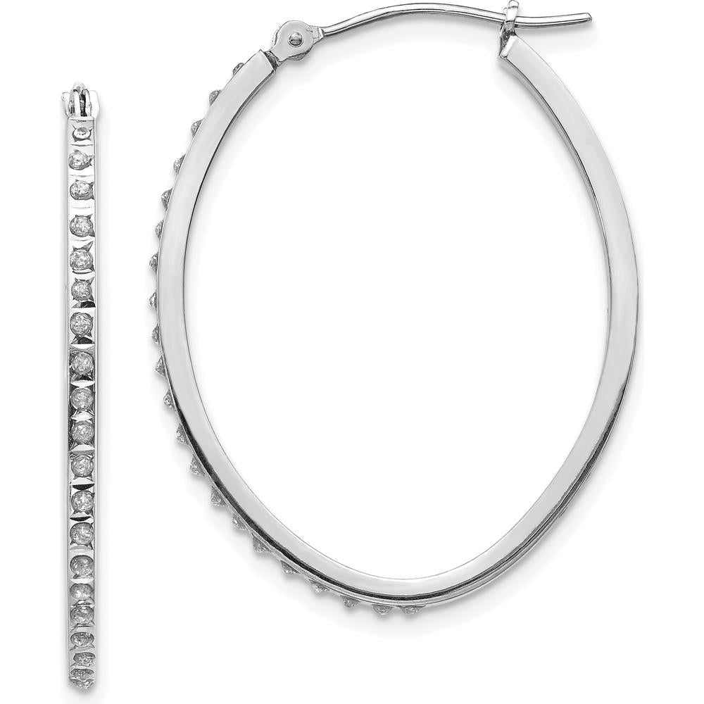 14K White Gold Diamond Oval Hinged Hoop Earrings - 0.010 Carats Total Diamond Weight by Monteluci Fine Jewelry