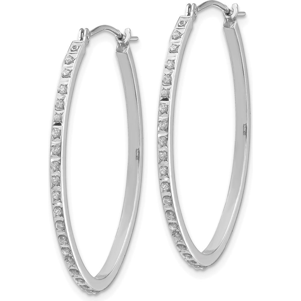 14K White Gold Diamond Oval Hinged Hoop Earrings - 0.010 Carats Total Diamond Weight by Monteluci Fine Jewelry