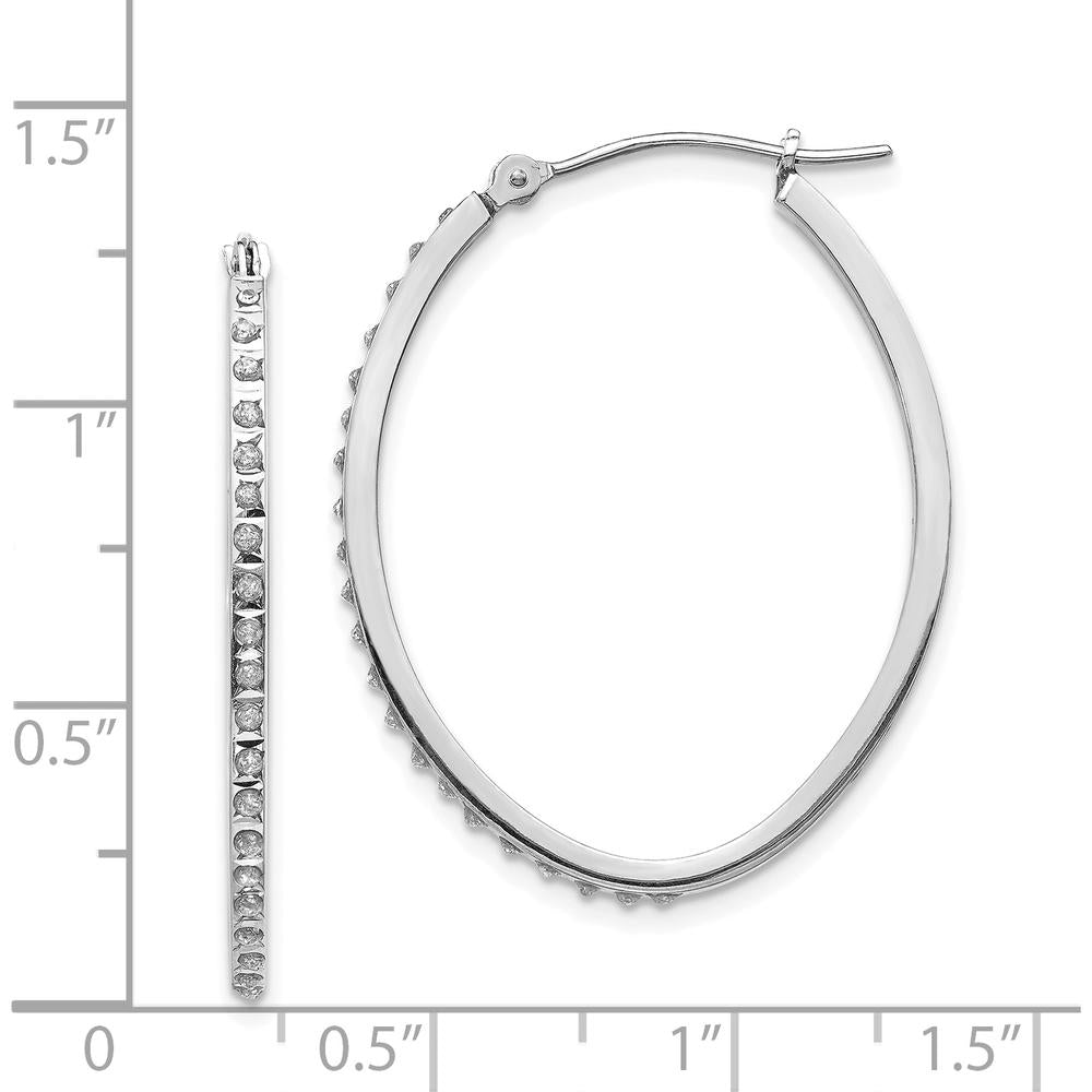 14K White Gold Diamond Oval Hinged Hoop Earrings - 0.010 Carats Total Diamond Weight by Monteluci Fine Jewelry