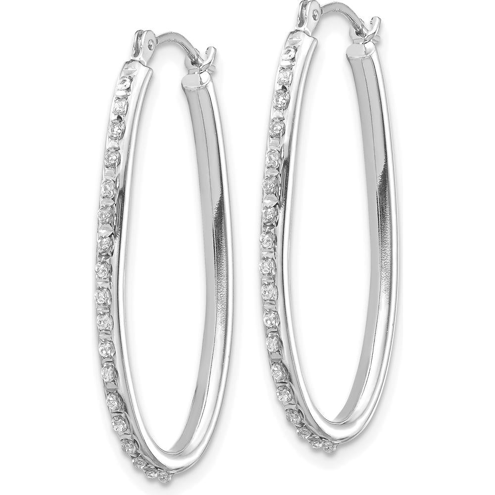 14K White Gold Diamond Oval Hinged Hoop Earrings - 0.010 Carats Total Diamond Weight by Monteluci Fine Jewelry