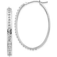 14K White Gold Diamond Oval Hinged Hoop Earrings - 0.010 Carats Total Diamond Weight by Monteluci Fine Jewelry