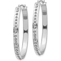 14K White Gold Diamond Oval Hinged Hoop Earrings - 0.010 Carats Total Diamond Weight by Monteluci Fine Jewelry