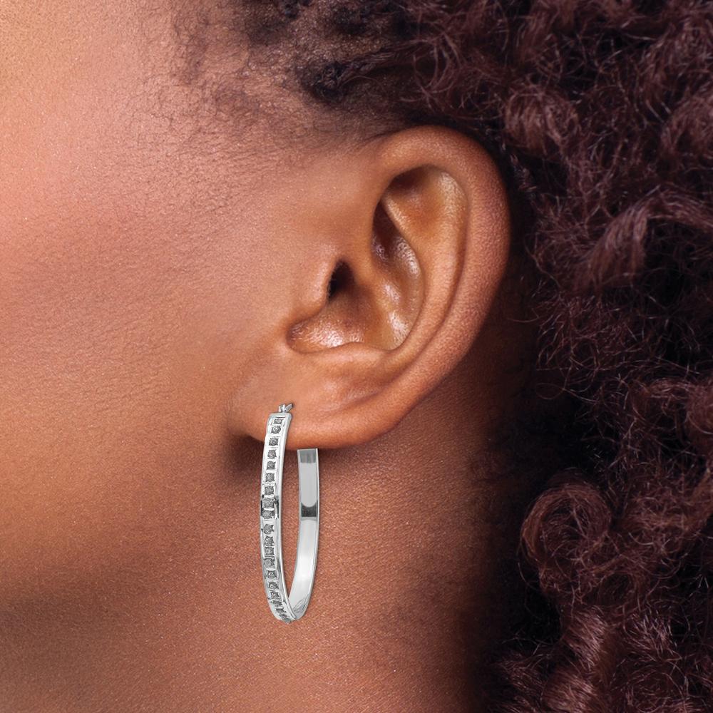 14K White Gold Diamond Oval Hinged Hoop Earrings - 0.010 Carats Total Diamond Weight by Monteluci Fine Jewelry