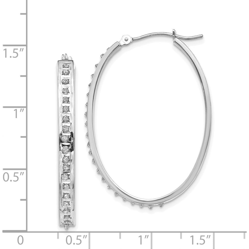 14K White Gold Diamond Oval Hinged Hoop Earrings - 0.010 Carats Total Diamond Weight by Monteluci Fine Jewelry