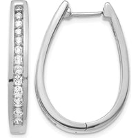 14K White Gold Diamond Oval Hinged Hoop Earrings - 0.285 Carat Total Diamond Weight by Monteluci Fine Jewelry