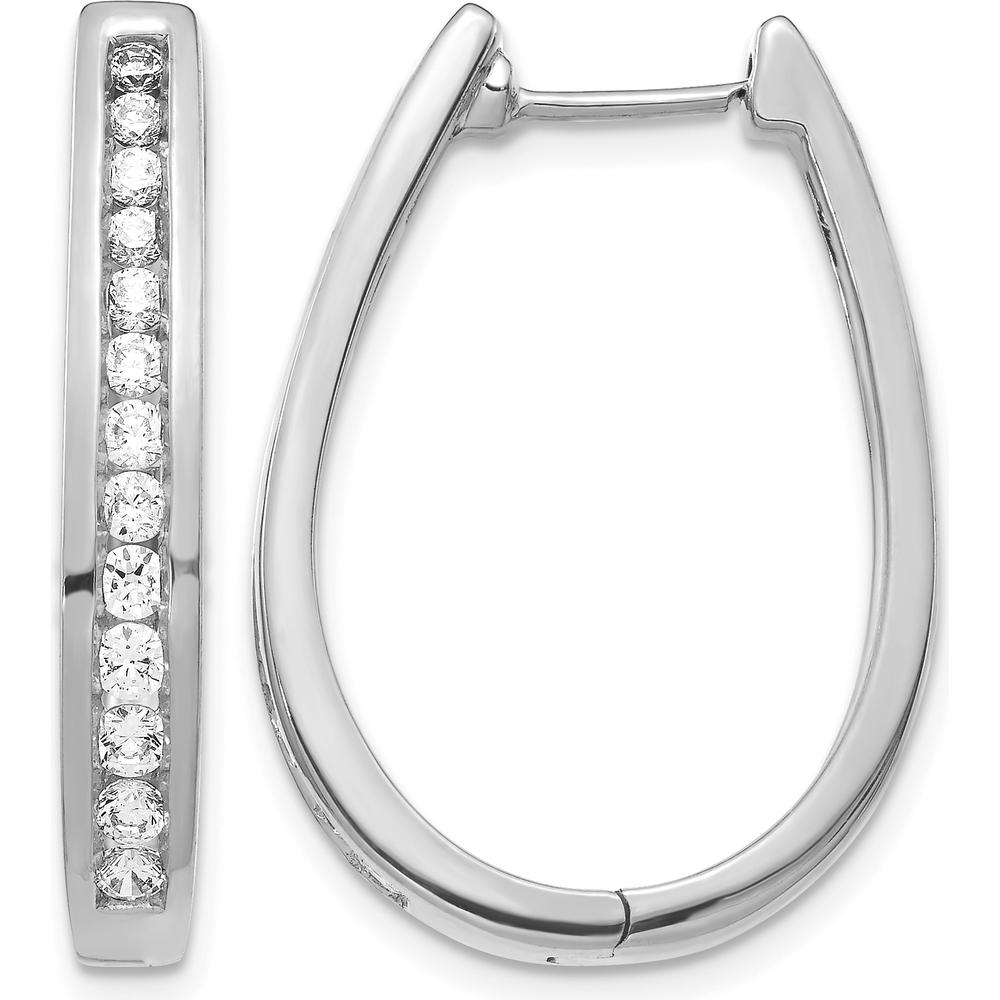 14K White Gold Diamond Oval Hinged Hoop Earrings - 0.285 Carat Total Diamond Weight by Monteluci Fine Jewelry