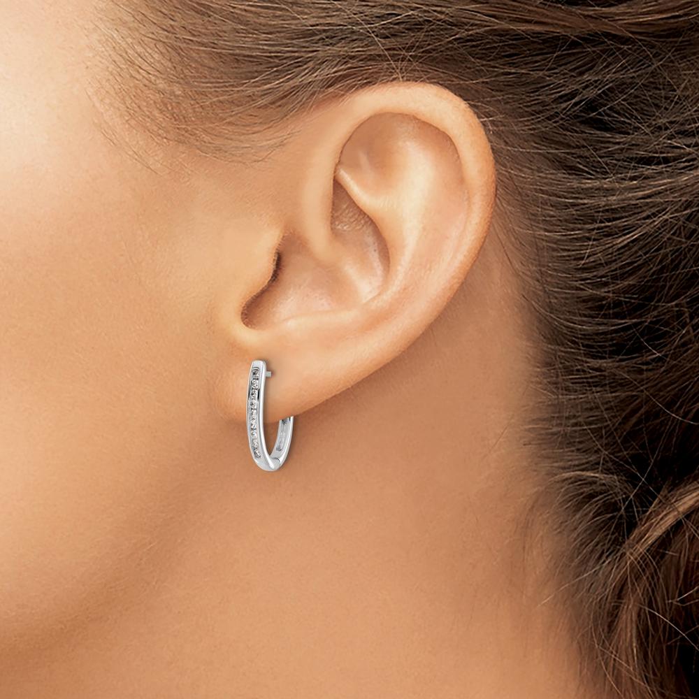 14K White Gold Diamond Oval Hinged Hoop Earrings with 18 Round Diamonds - 0.24 Carat Total Diamond Weight by Monteluci Fine Jewelry