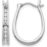 14K White Gold Diamond Oval Hinged Hoop Earrings with Round Diamonds - 0.057 Carat Total Diamond Weight by Monteluci Fine Jewelry