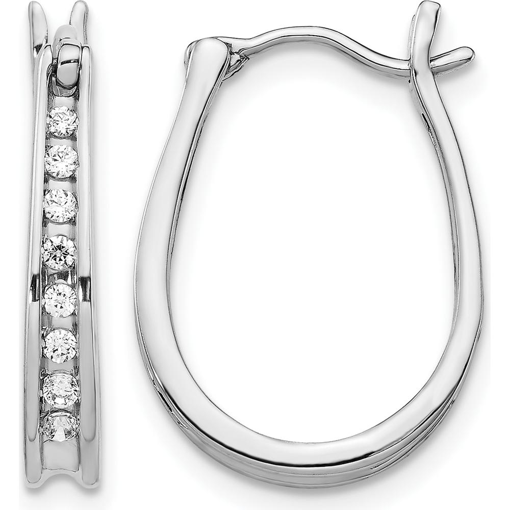 14K White Gold Diamond Oval Hinged Hoop Earrings with Round Diamonds - 0.057 Carat Total Diamond Weight by Monteluci Fine Jewelry