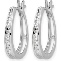 14K White Gold Diamond Oval Hinged Hoop Earrings with Round Diamonds - 0.057 Carat Total Diamond Weight by Monteluci Fine Jewelry