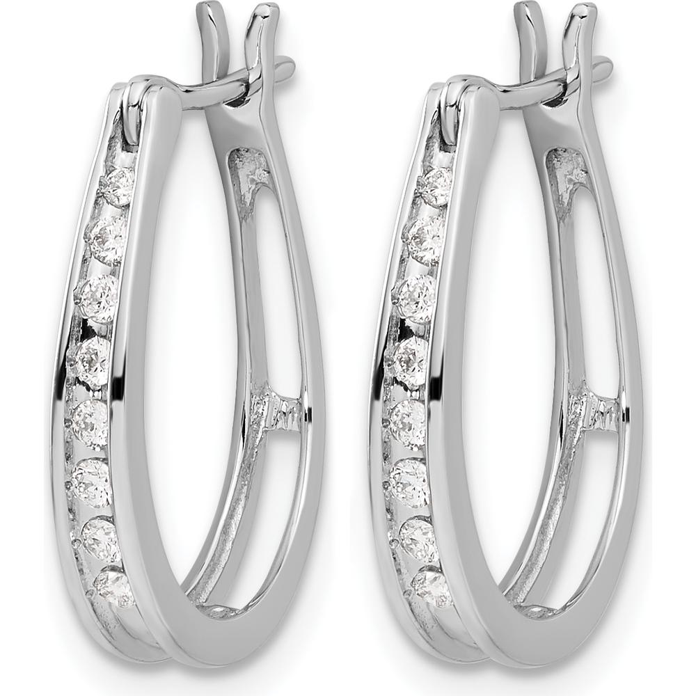 14K White Gold Diamond Oval Hinged Hoop Earrings with Round Diamonds - 0.057 Carat Total Diamond Weight by Monteluci Fine Jewelry