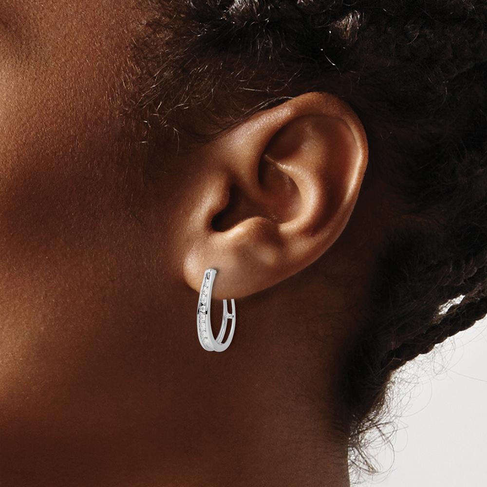 14K White Gold Diamond Oval Hinged Hoop Earrings with Round Diamonds - 0.057 Carat Total Diamond Weight by Monteluci Fine Jewelry