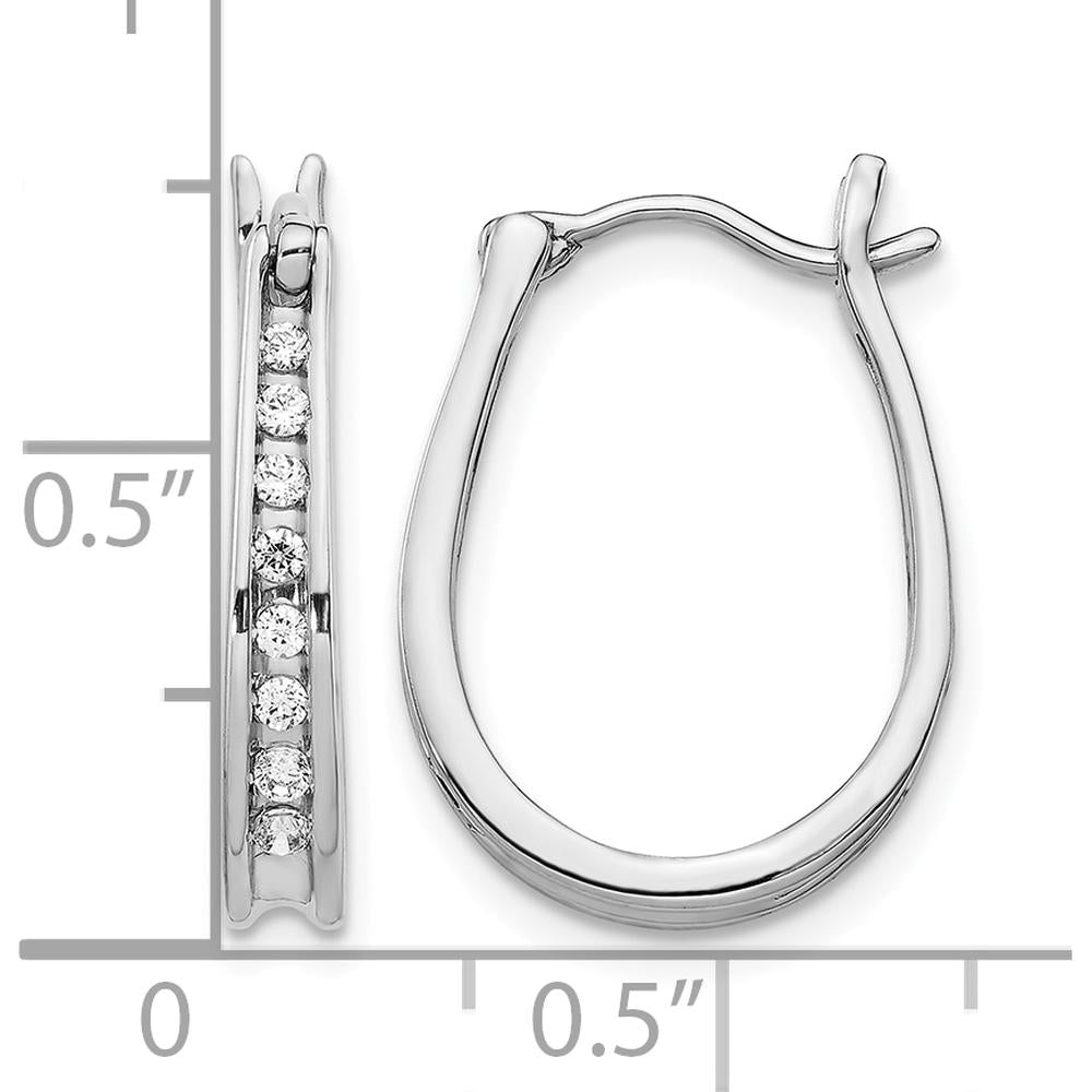 14K White Gold Diamond Oval Hinged Hoop Earrings with Round Diamonds - 0.057 Carat Total Diamond Weight by Monteluci Fine Jewelry