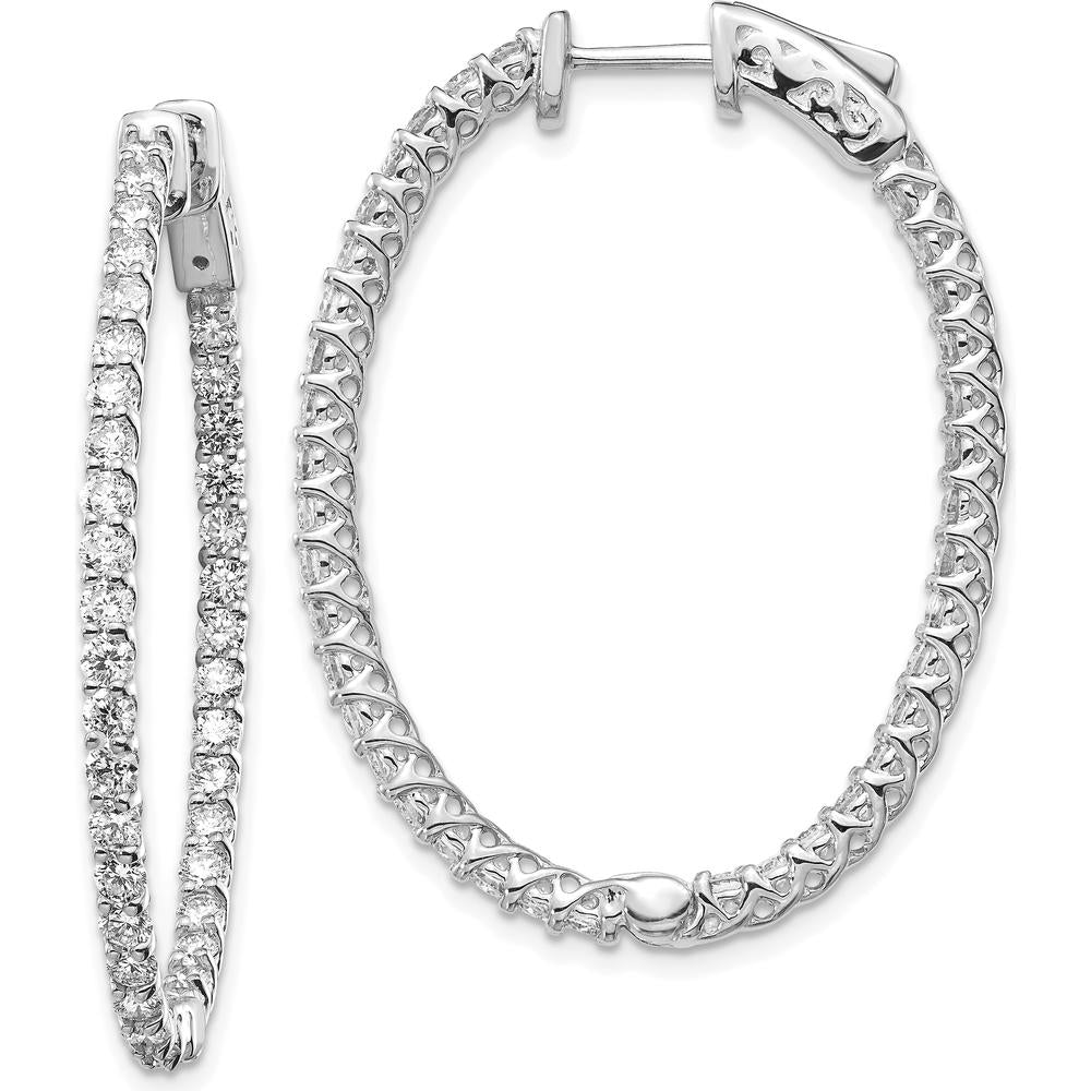 14K White Gold Diamond Oval Hoop Earrings with 74 Round Brilliant-Cut Diamonds - 0.74 Carat Total Diamond Weight by Monteluci Fine Jewelry