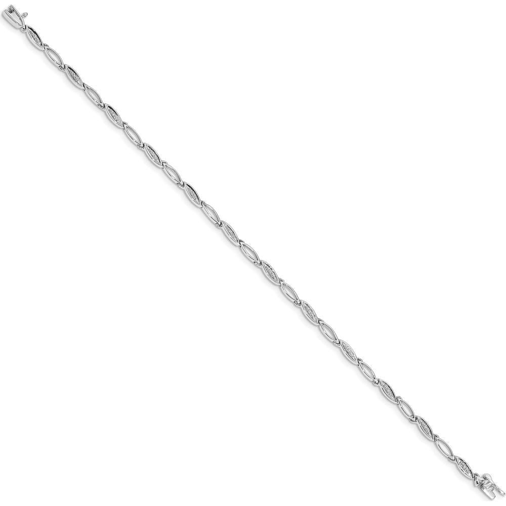 14K White Gold Diamond Oval Link Bracelet with 12 Round Diamonds - 1/20 Carats Total Diamond Weight by Monteluci Fine Jewelry